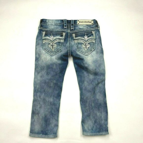Rock Revival Xia Capri Jeans Distressed Stud Sequin Pockets Stretch Women 26 - Picture 1 of 12